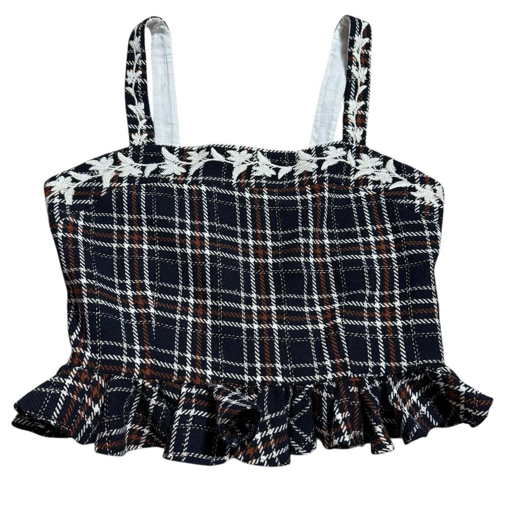 Fanm Mon Tweed Floral Embroidered Square Neckline Tank Strap Peplum XL Festive